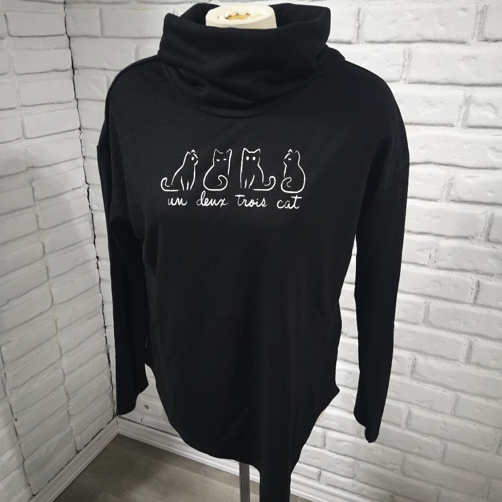 NWT Marie Claire Ladies Black Cowl Neck Long Sleeves Fleece Lined Top